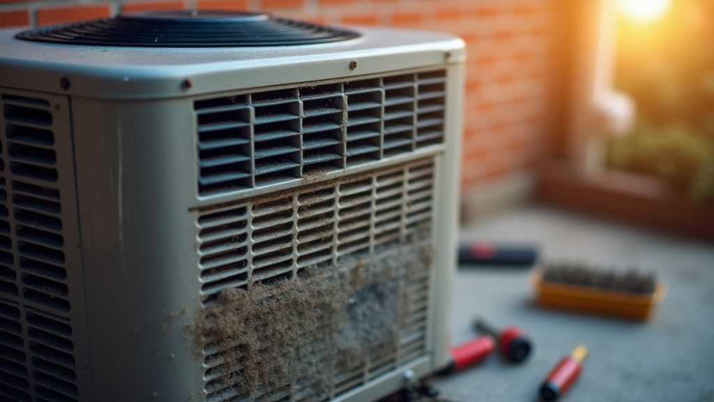 a heater that has dust on it with tools sitting right next to it 