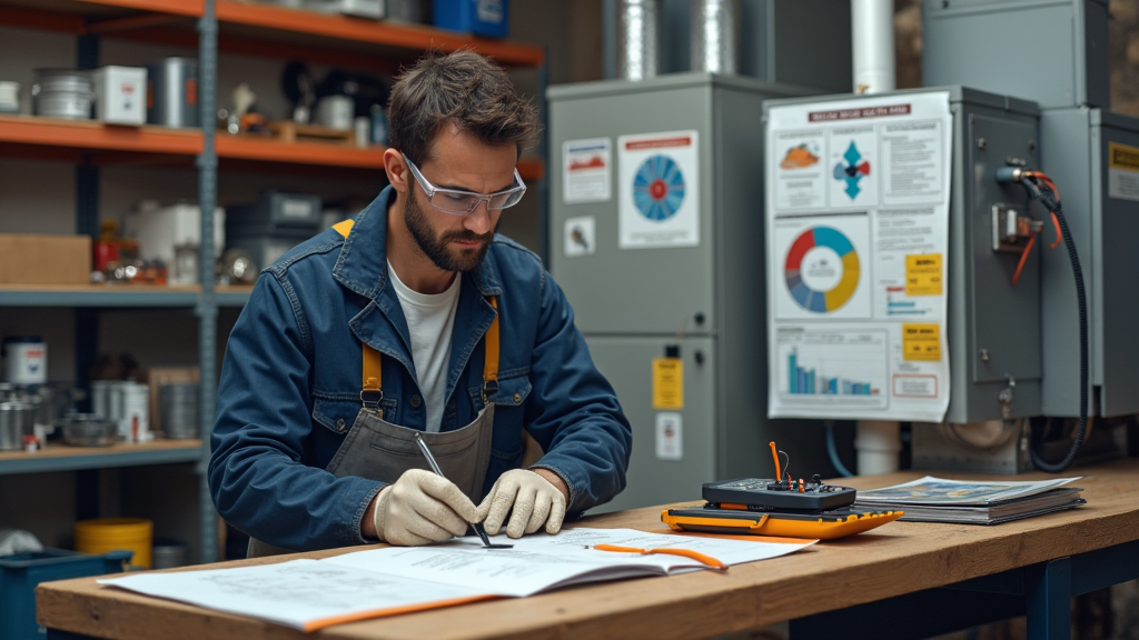 A man engaged in a project within an industrial workspace, utilizing equipment and materials.