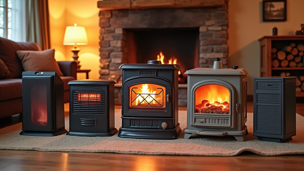 different types of heaters in a living room being shown as displayed models