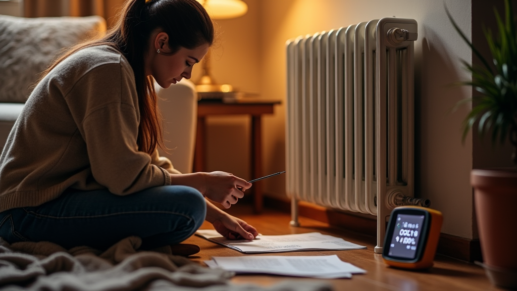 a woman sitting on the floor next to an ac unit with peaces of paper, trying to do some small repairs.